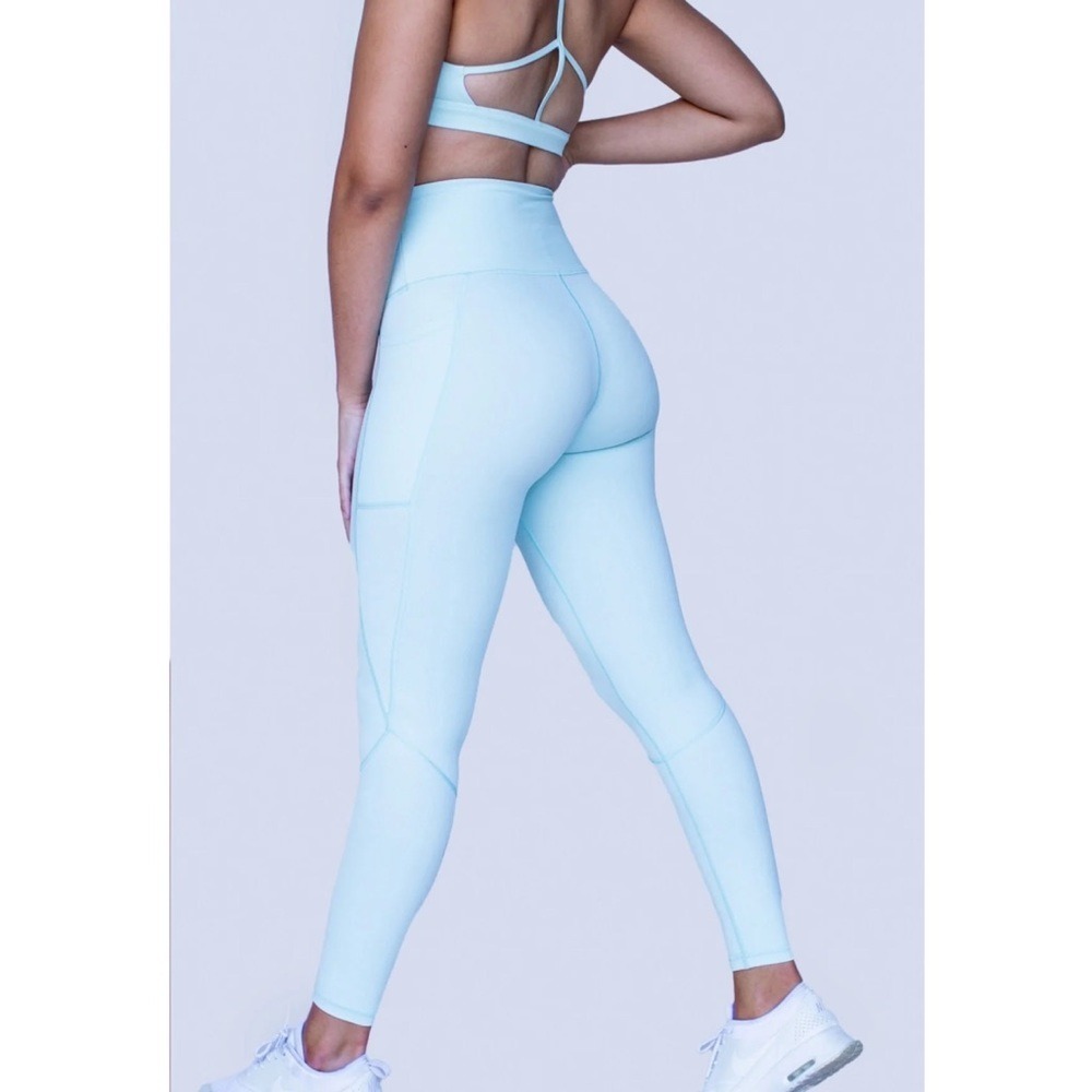 Feed Me Fight Me Leggings Women Small Light Blue NEW High Waist Side Pockets